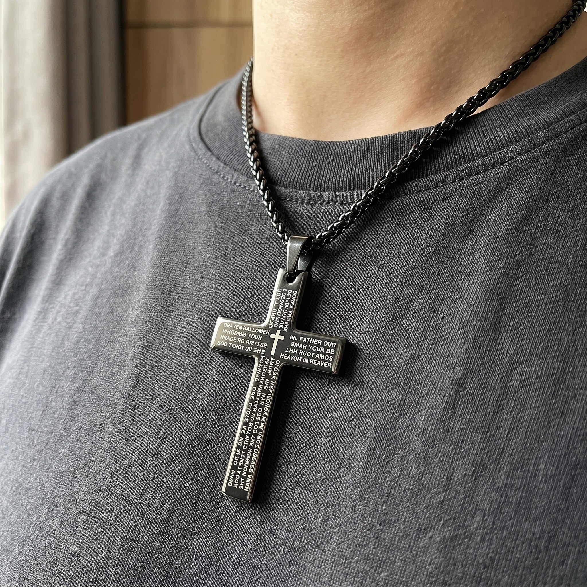 Vintage Silver Cross with Red Gem Necklace