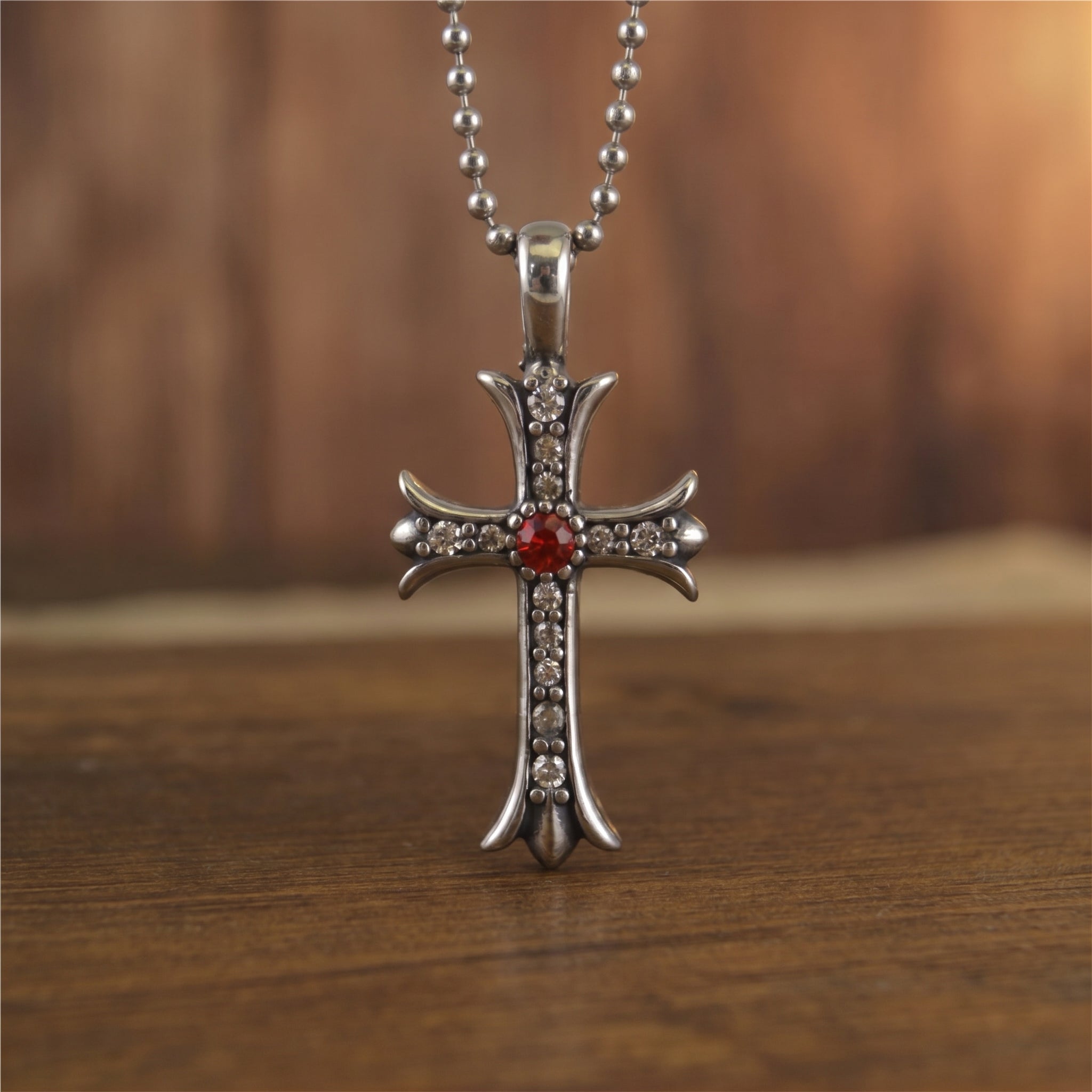 Gold Double Cross Pendant Necklace